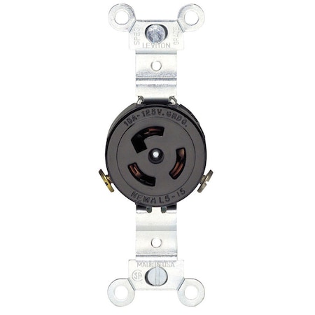 Leviton Locking Receptacle, L5-15R, 15 A, 125V AC, Single Phase, 2 Pole, Flush Mount, Screw Terminals 04710-00D